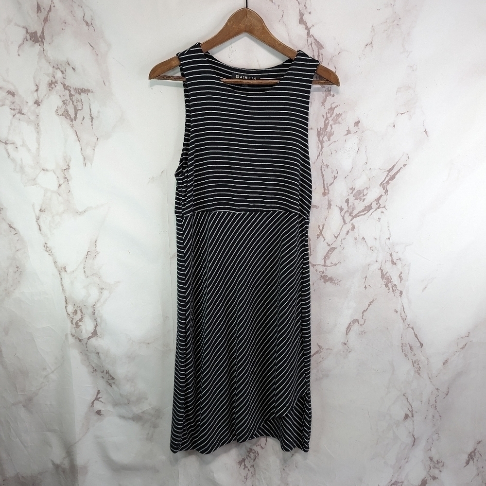 Athleta Dress Womens Small Black White Striped Tank La Palma Mini Modal Short